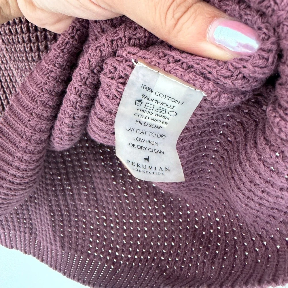 Peruvian Connection Womens XS Mauve 100% Cotton Waffle Knit Boat Neck Sweater
